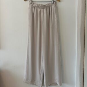 NWT Vince Satin Pull On Wide Leg Elastic Waist Pants in Light Tan | Size Small